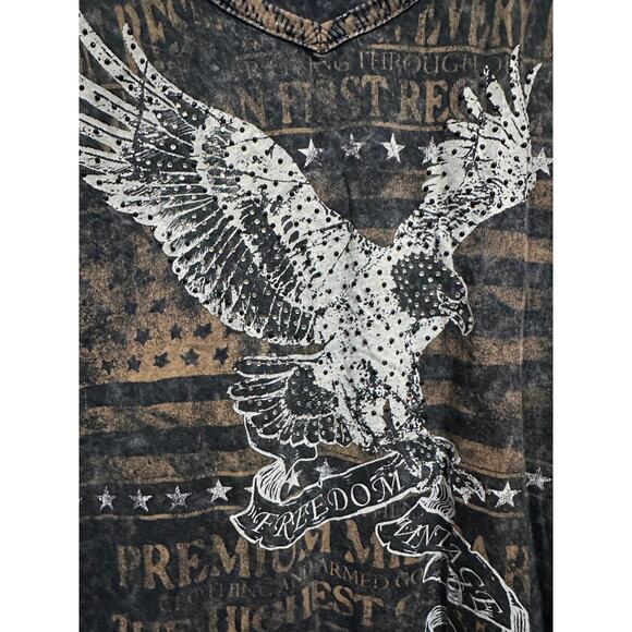 Daytrip Long Sleeve Tee Size L Gray Eagle Rhinestone 100% Cotton VNeck Grunge - Picture 2 of 9
